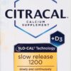 Citracal Slow Release 1200, 1200 mg Calcium Citrate and Calcium Carbonate Blend with 1000 IU Vitamin D3, Bone Health Supplement for Adults, Once Daily Caplets, 80 Count